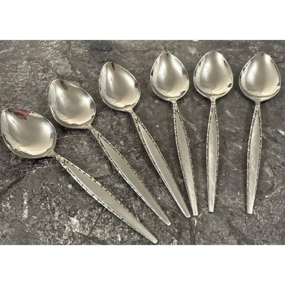 Oneida Community Stainless Venetia 6 Oval Soup Spoons Table 1 Small Oval 1 Tsp